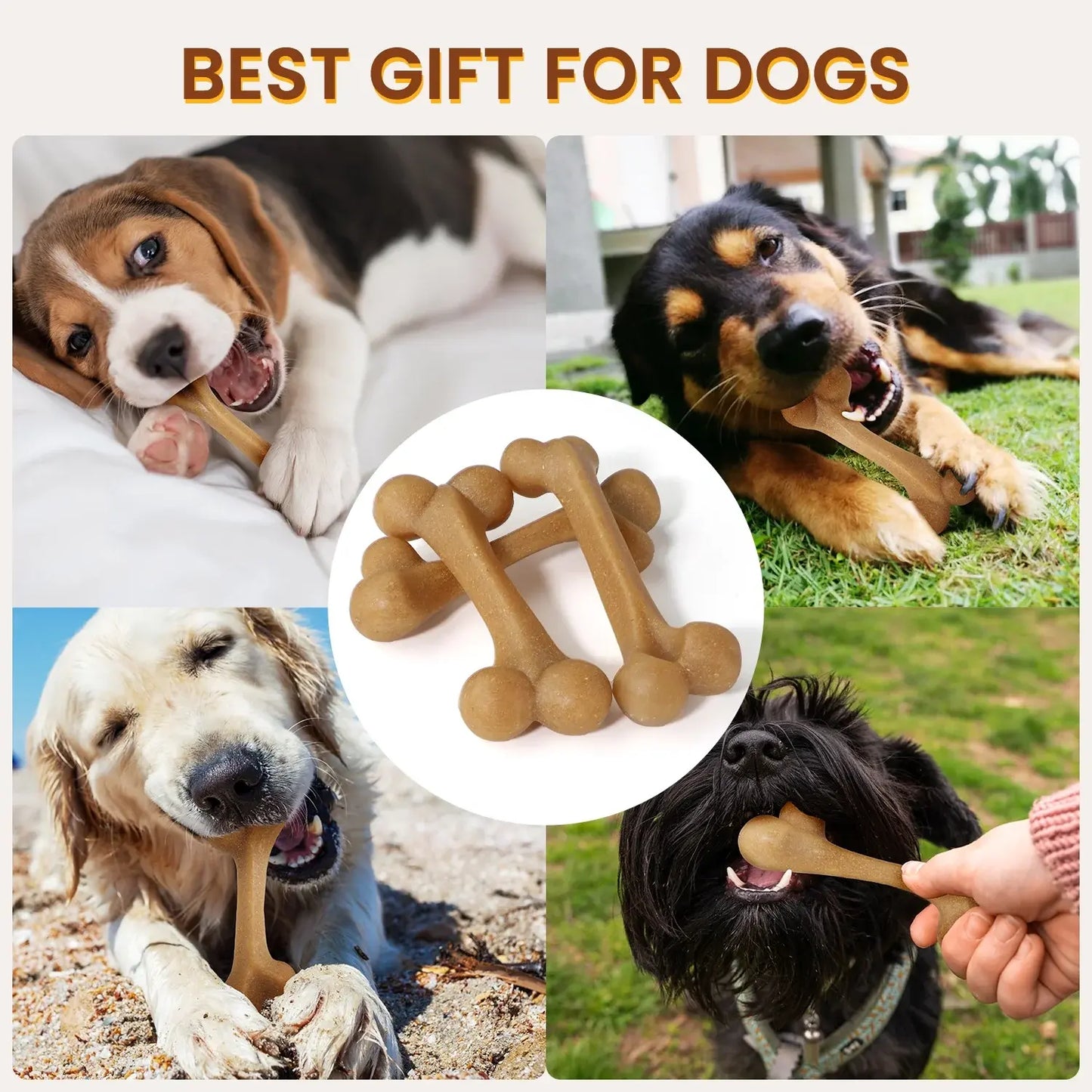 Set of 3 Durable Dog Chew Toys for Aggressive Chewers, Tough Nylon Construction with Natural Tapioca Starch, Dental Care and Interactive Toys for Boredom Relief