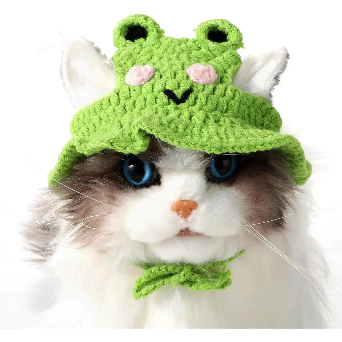 4-Piece Handmade Knitted Frog Pet Hats - Lightweight Polyester Fabric, Adjustable Strap, Easy to Wear, Warm Full Coverage, Perfect for Birthdays, Small Cats