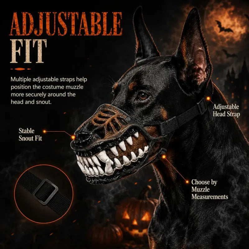 Halloween Themed Dog Muzzle - Realistic Hell Hound Costume Mask with Adjustable Strap and Natural Latex Fangs