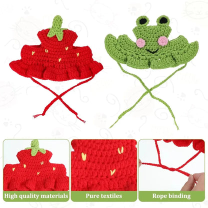 4-Piece Handmade Knitted Frog Pet Hats - Lightweight Polyester Fabric, Adjustable Strap, Easy to Wear, Warm Full Coverage, Perfect for Birthdays, Small Cats