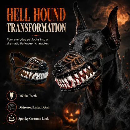 Halloween Themed Dog Muzzle - Realistic Hell Hound Costume Mask with Adjustable Strap and Natural Latex Fangs