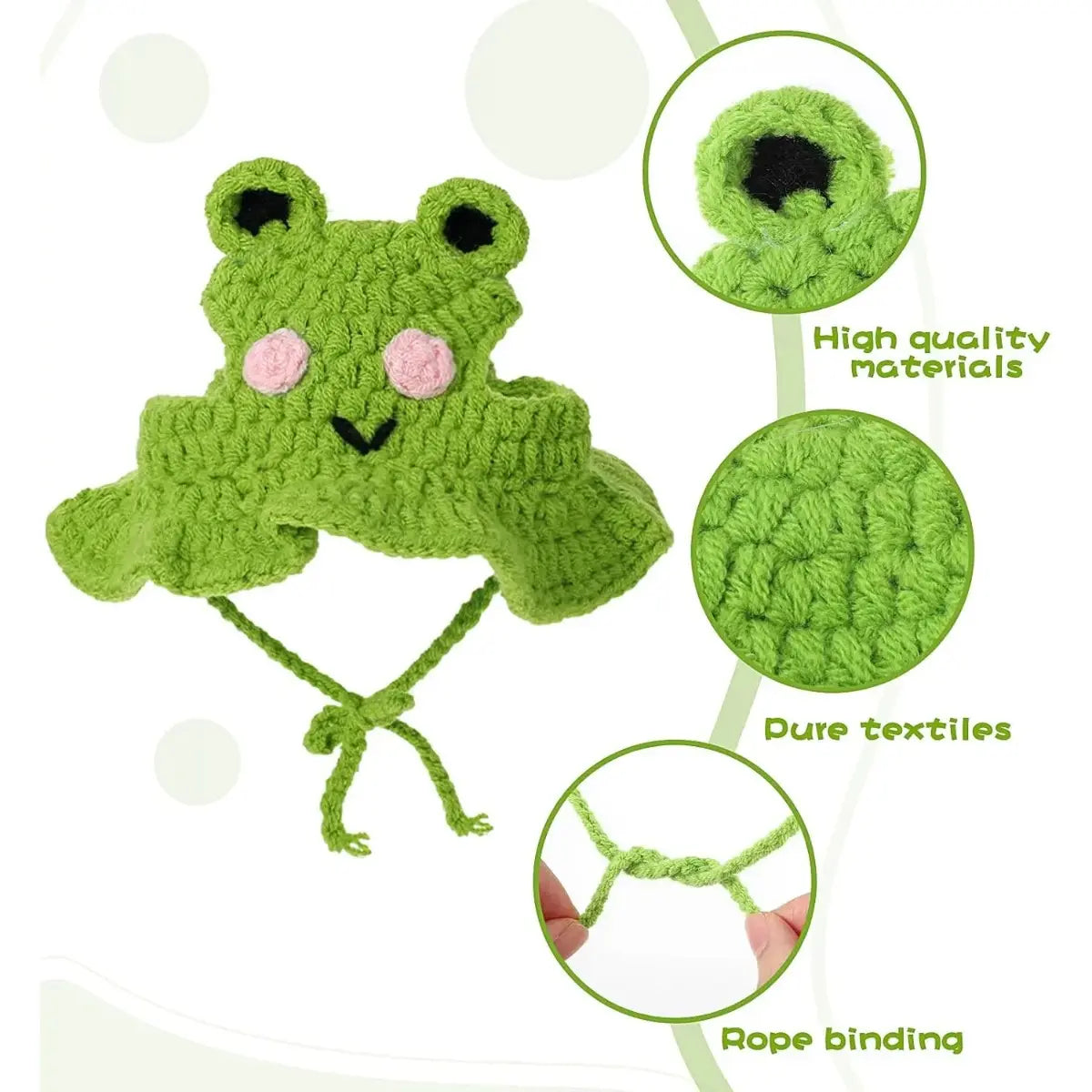 4-Piece Handmade Knitted Frog Pet Hats - Lightweight Polyester Fabric, Adjustable Strap, Easy to Wear, Warm Full Coverage, Perfect for Birthdays, Small Cats