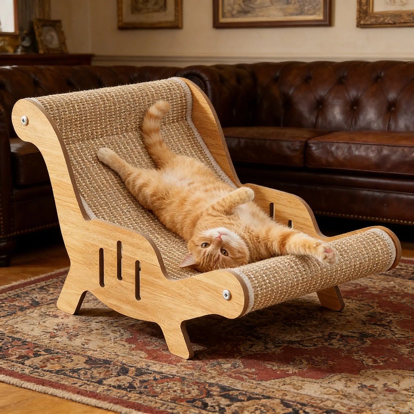 XL Size 2-In-1 Sisal Cat Scratcher with Hammock and Lounge Chair - Breathable, Durable, All-Season Cat Bed for Claw Sharpening and Rest
