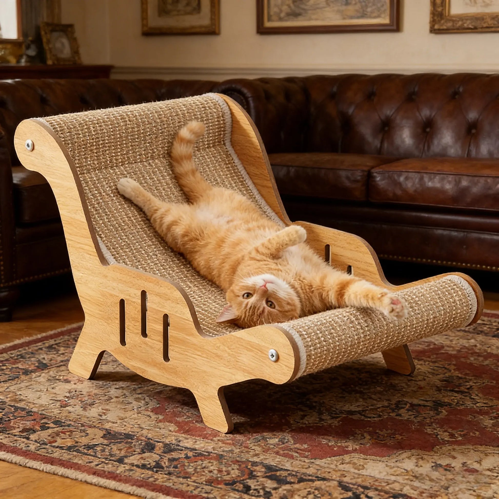 XL Size 2-In-1 Sisal Cat Scratcher with Hammock and Lounge Chair - Breathable, Durable, All-Season Cat Bed for Claw Sharpening and Rest