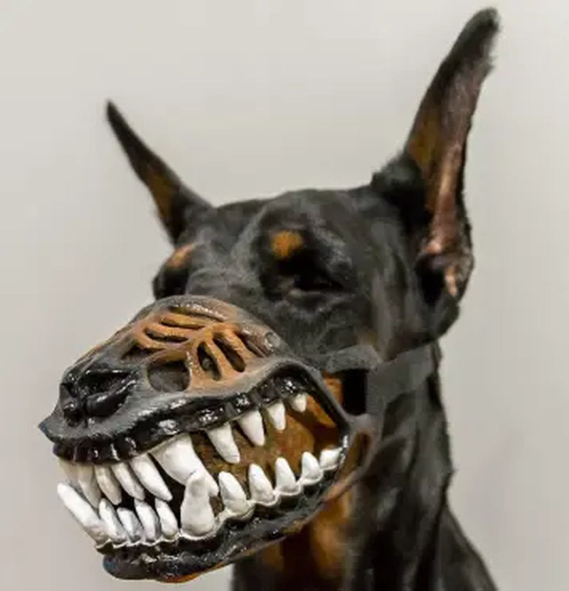 Halloween Themed Dog Muzzle - Realistic Hell Hound Costume Mask with Adjustable Strap and Natural Latex Fangs