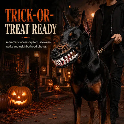 Halloween Themed Dog Muzzle - Realistic Hell Hound Costume Mask with Adjustable Strap and Natural Latex Fangs