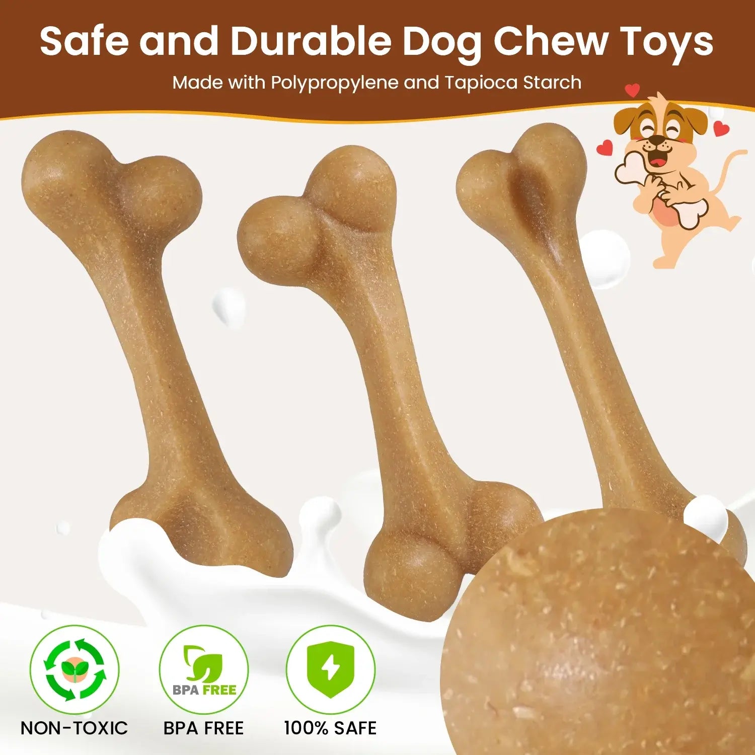 Set of 3 Durable Dog Chew Toys for Aggressive Chewers, Tough Nylon Construction with Natural Tapioca Starch, Dental Care and Interactive Toys for Boredom Relief