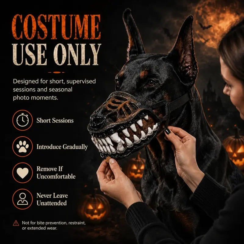 Halloween Themed Dog Muzzle - Realistic Hell Hound Costume Mask with Adjustable Strap and Natural Latex Fangs