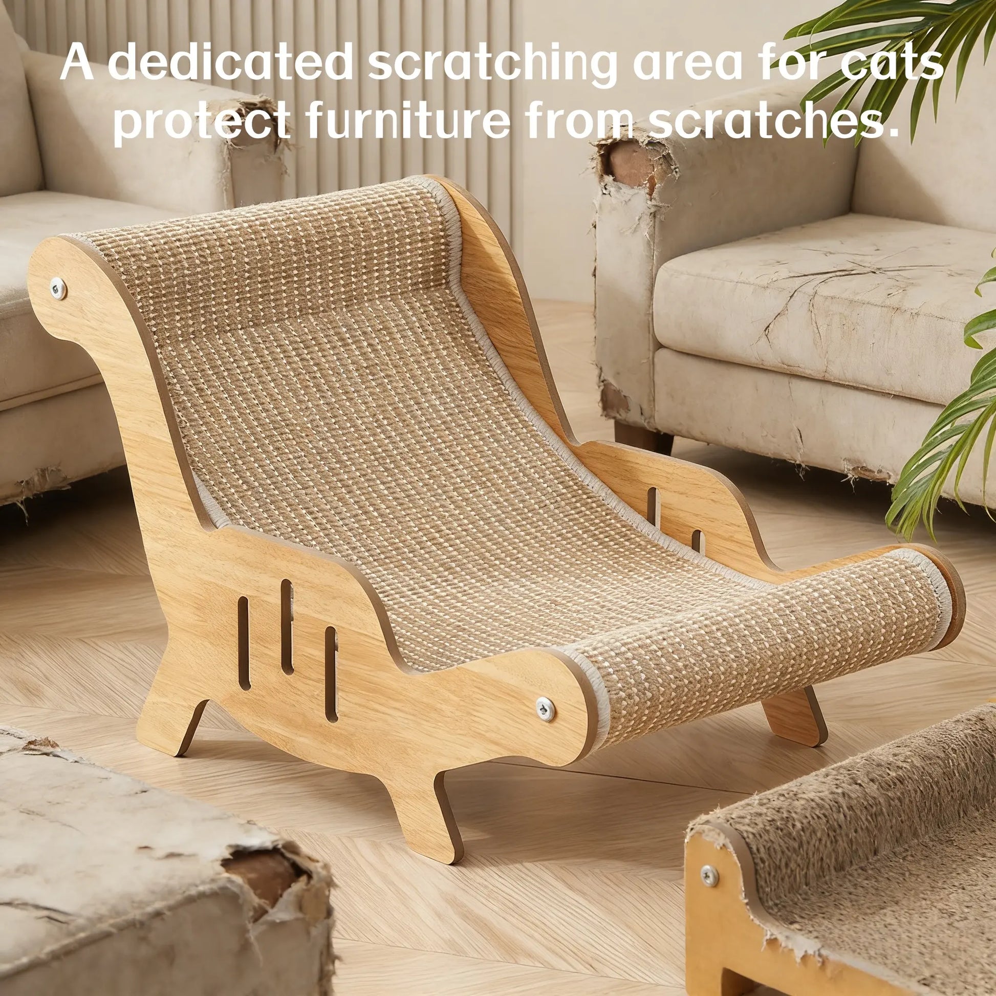 XL Size 2-In-1 Sisal Cat Scratcher with Hammock and Lounge Chair - Breathable, Durable, All-Season Cat Bed for Claw Sharpening and Rest