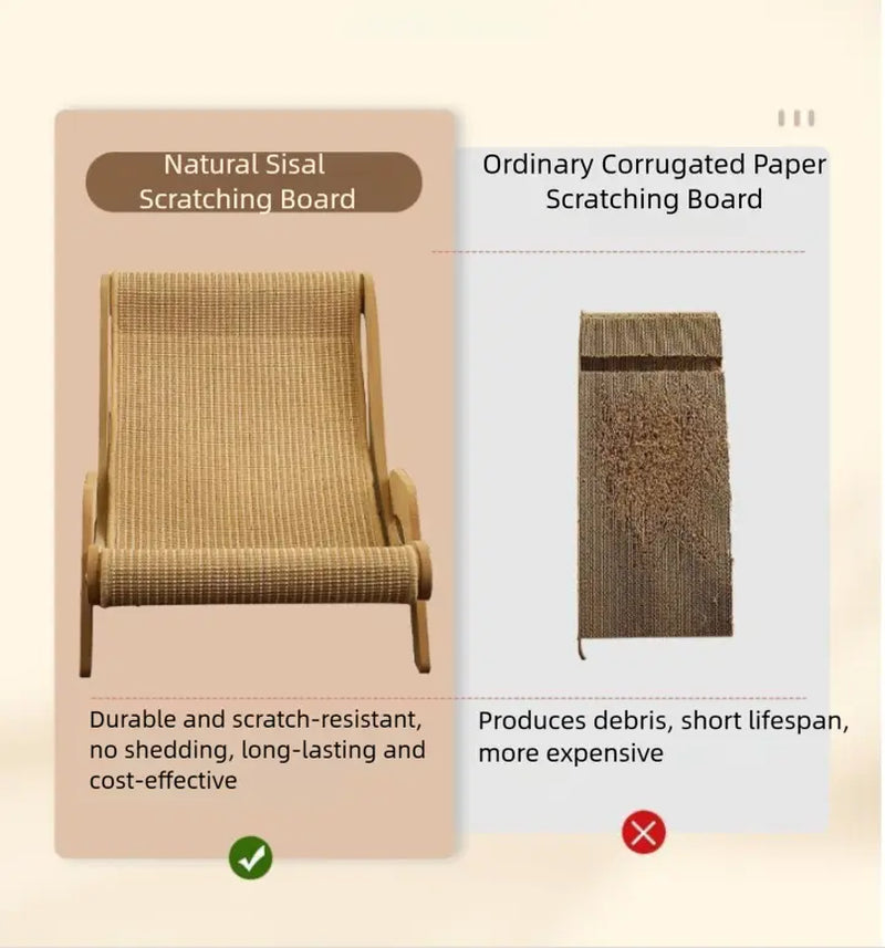 XL Size 2-In-1 Sisal Cat Scratcher with Hammock and Lounge Chair - Breathable, Durable, All-Season Cat Bed for Claw Sharpening and Rest
