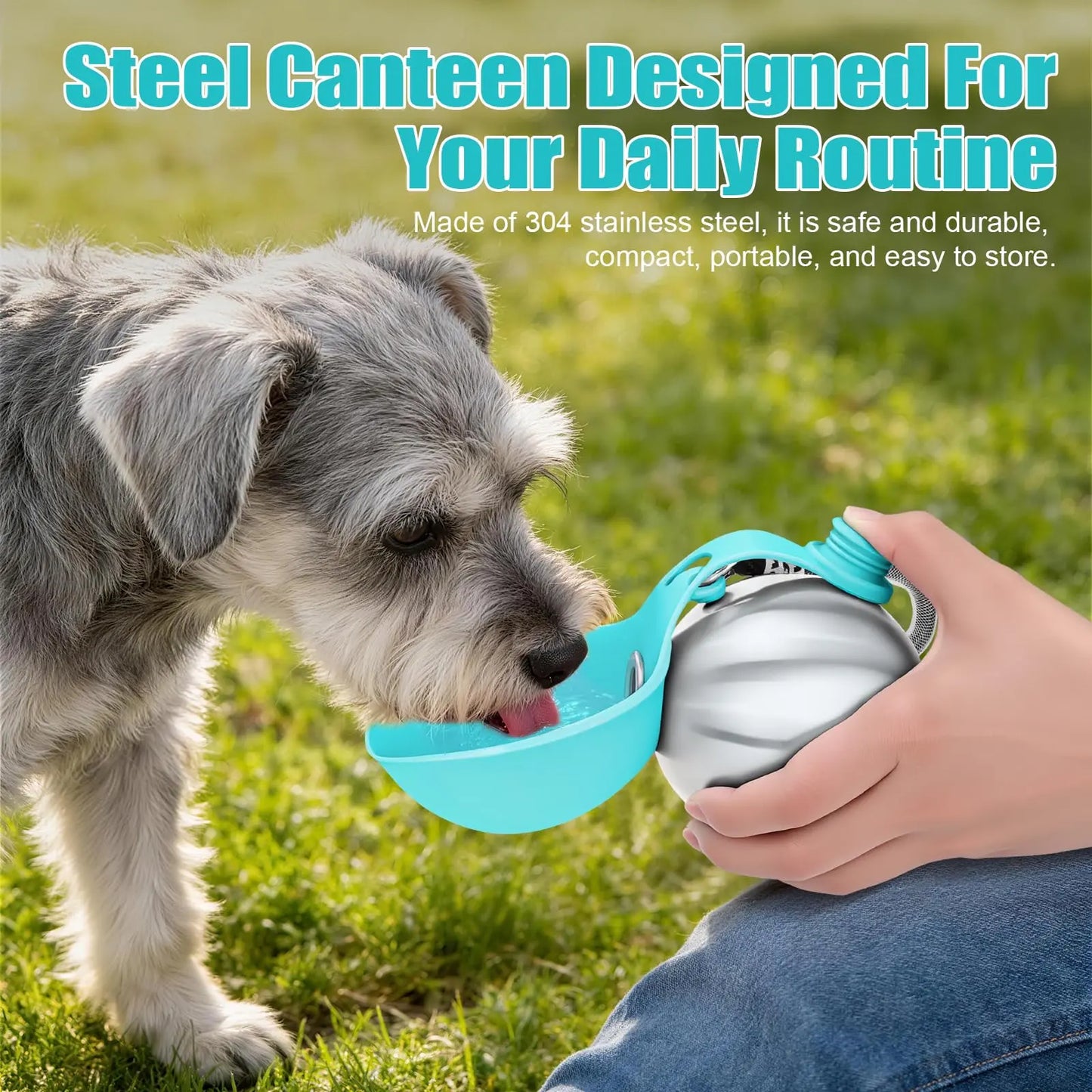 Lumikata 2-in-1 Portable Dog Water Bottle - 10 oz Stainless Steel with Silicone Foldable Bowl, Leak-Proof Design for Small Dogs and Pet Feeding Supplies
