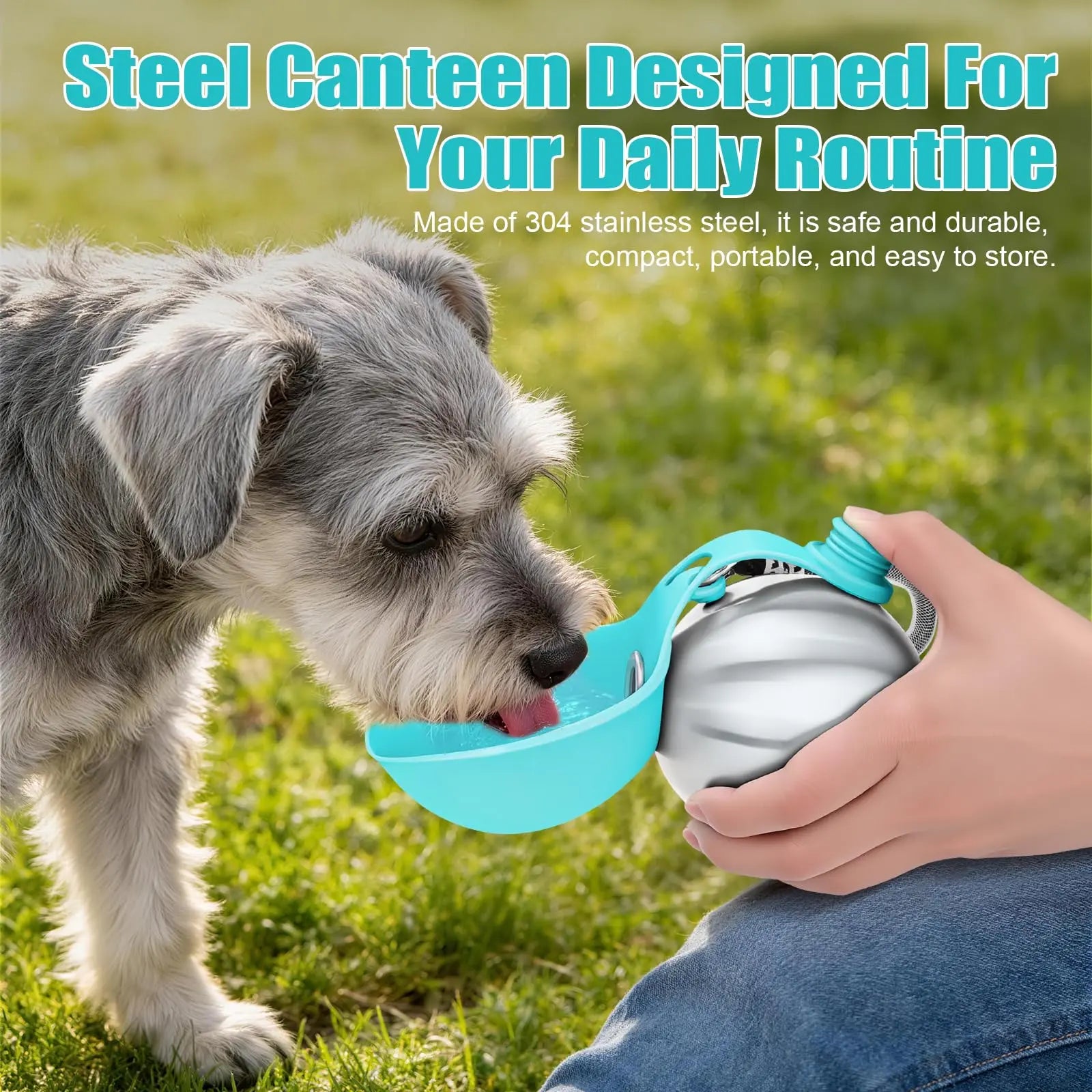 Lumikata 2-in-1 Portable Dog Water Bottle - 10 oz Stainless Steel with Silicone Foldable Bowl, Leak-Proof Design for Small Dogs and Pet Feeding Supplies