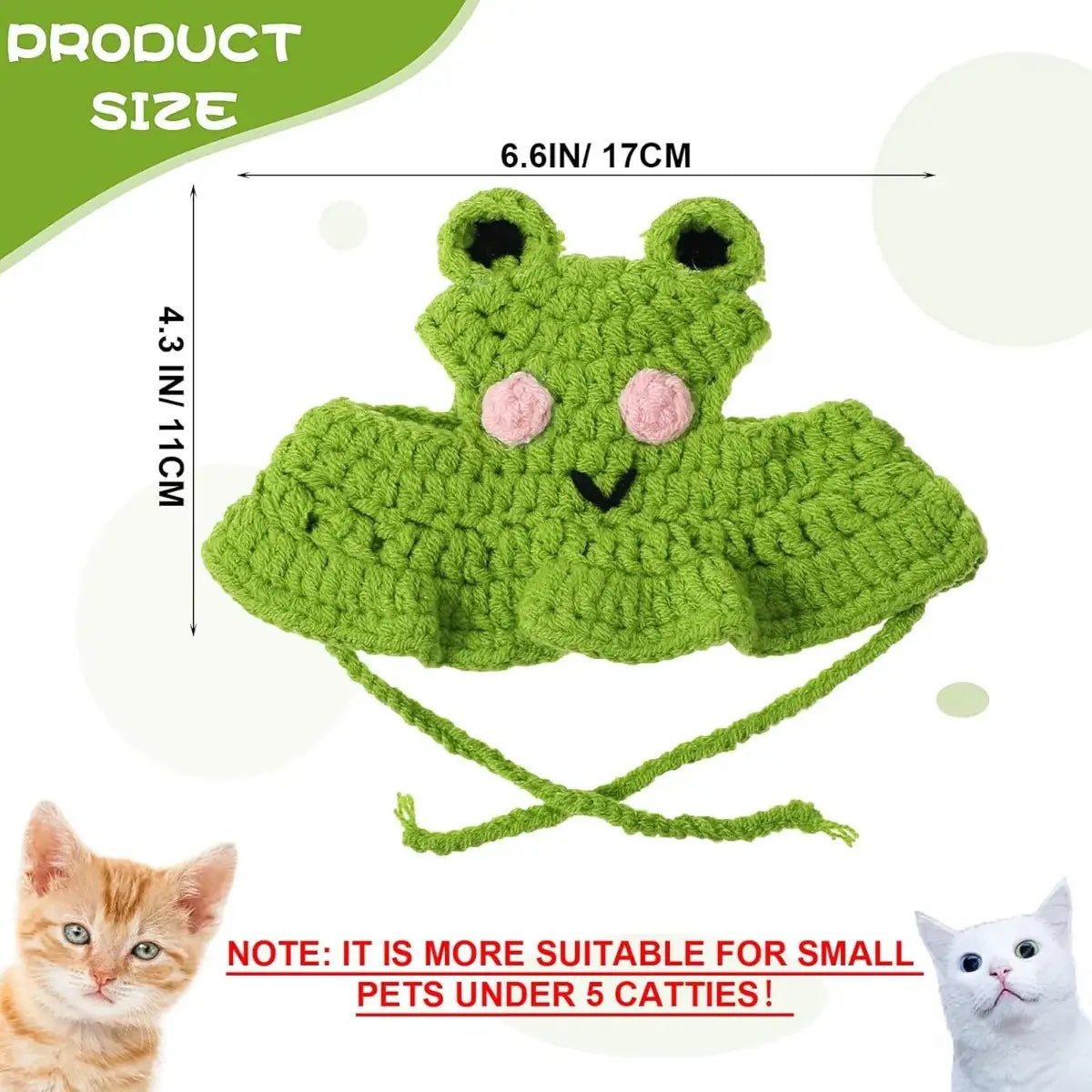 4-Piece Handmade Knitted Frog Pet Hats - Lightweight Polyester Fabric, Adjustable Strap, Easy to Wear, Warm Full Coverage, Perfect for Birthdays, Small Cats
