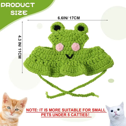 4-Piece Handmade Knitted Frog Pet Hats - Lightweight Polyester Fabric, Adjustable Strap, Easy to Wear, Warm Full Coverage, Perfect for Birthdays, Small Cats