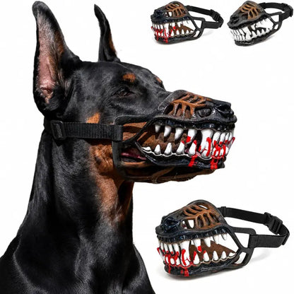 Halloween Themed Dog Muzzle - Realistic Hell Hound Costume Mask with Adjustable Strap and Natural Latex Fangs