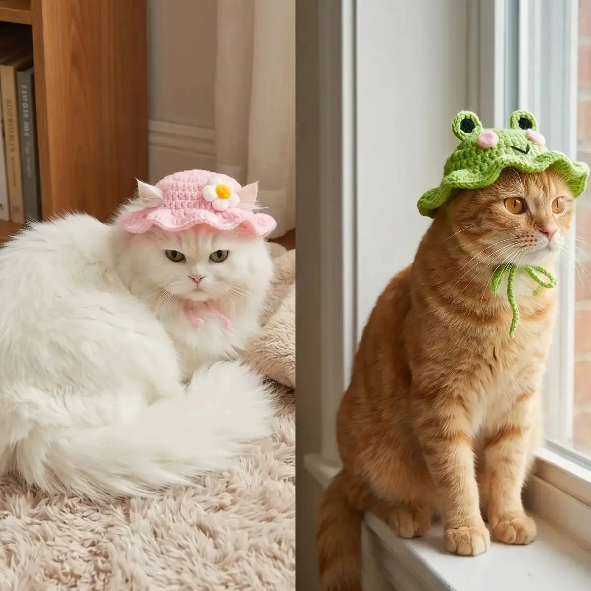 4-Piece Handmade Knitted Frog Pet Hats - Lightweight Polyester Fabric, Adjustable Strap, Easy to Wear, Warm Full Coverage, Perfect for Birthdays, Small Cats