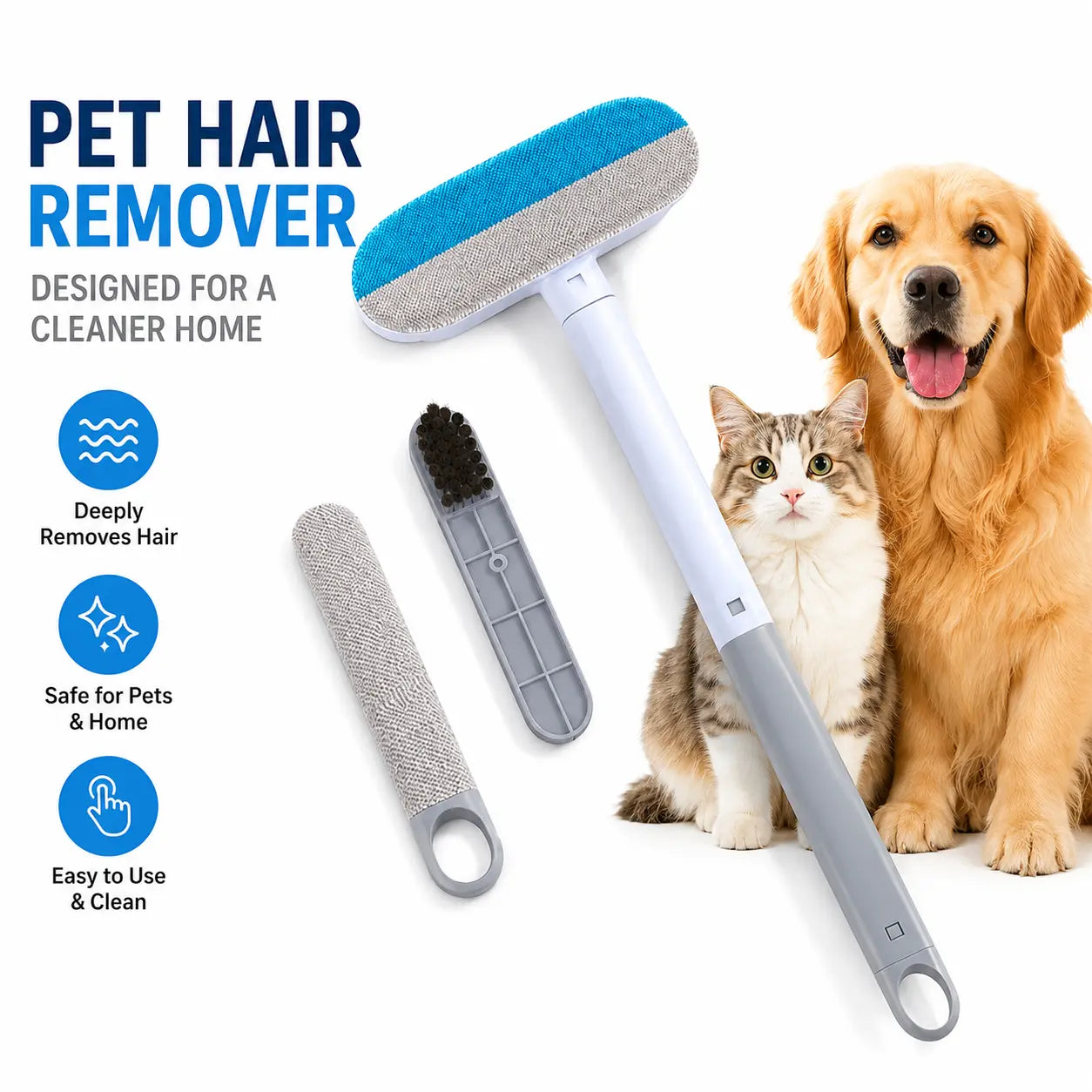 Professional Pet Hair Removal Brush Set for Upholstery, Carpets, and Clothing – Reusable Lint Brush with Extended Handle, Includes Two Brushes