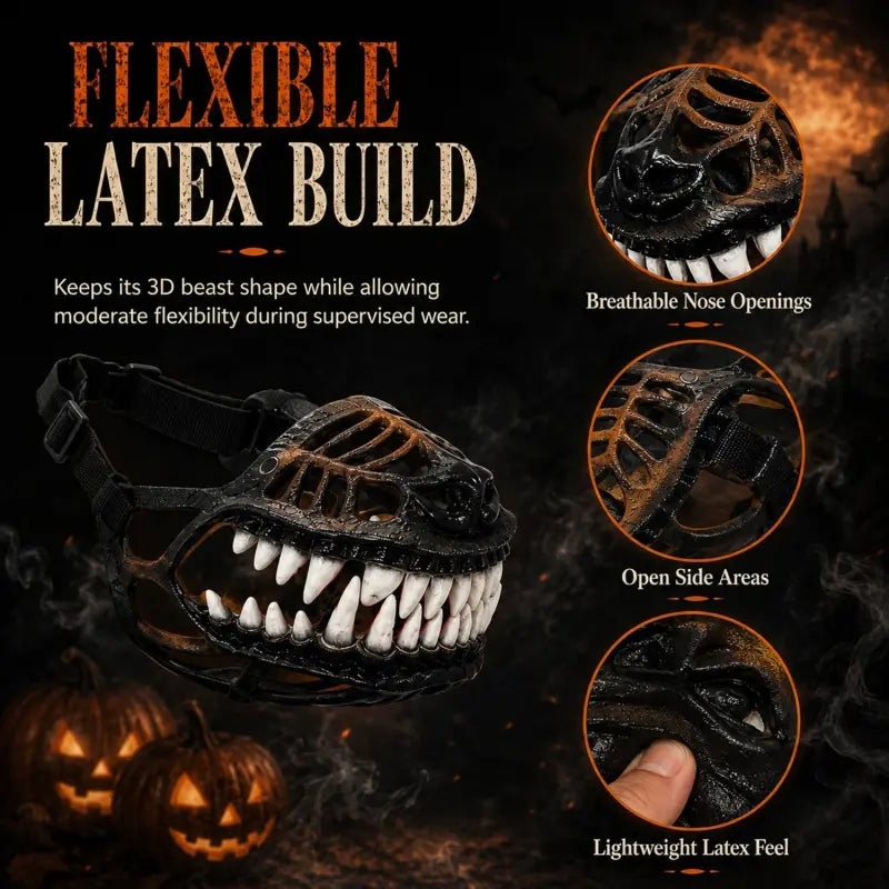 Halloween Themed Dog Muzzle - Realistic Hell Hound Costume Mask with Adjustable Strap and Natural Latex Fangs