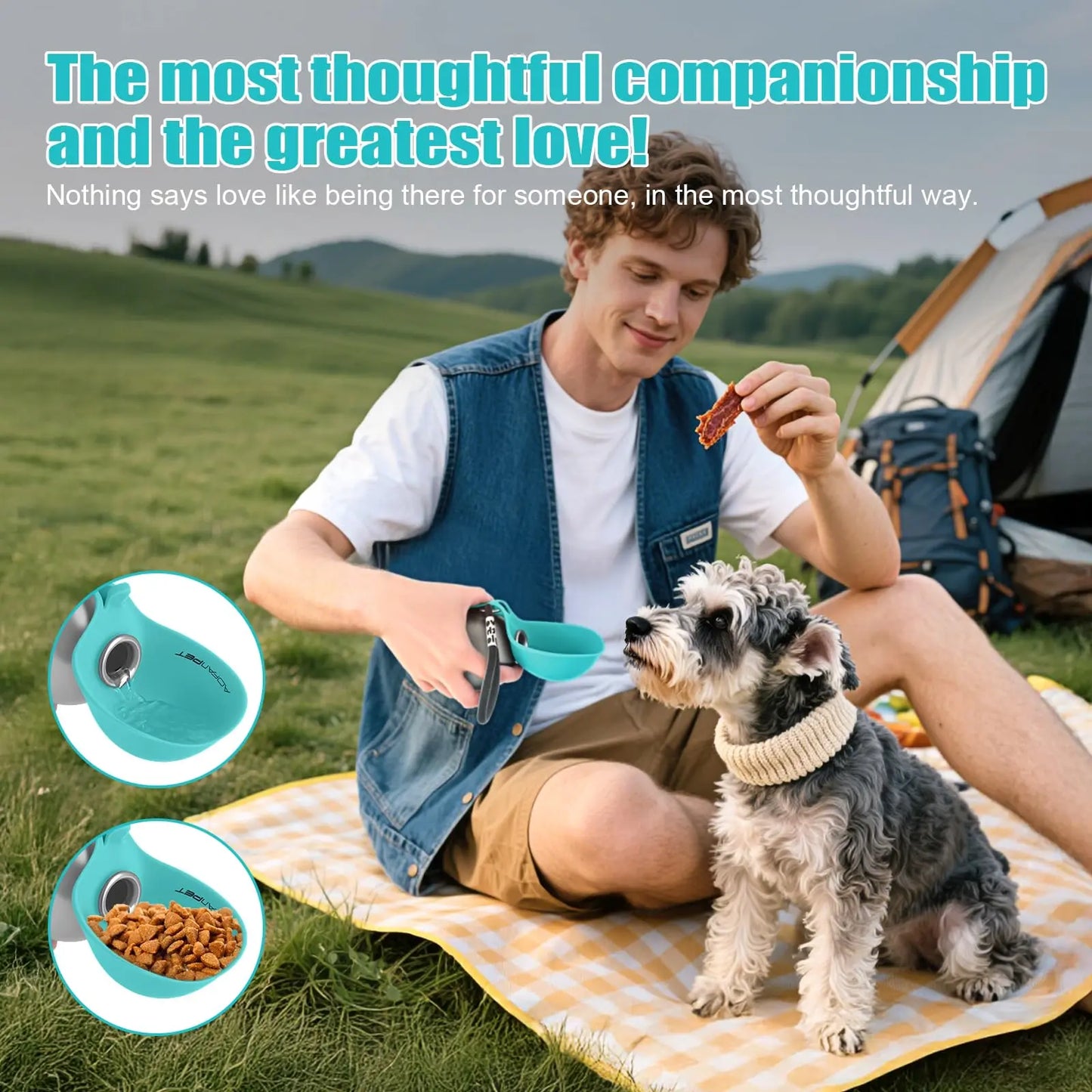 Lumikata 2-in-1 Portable Dog Water Bottle - 10 oz Stainless Steel with Silicone Foldable Bowl, Leak-Proof Design for Small Dogs and Pet Feeding Supplies