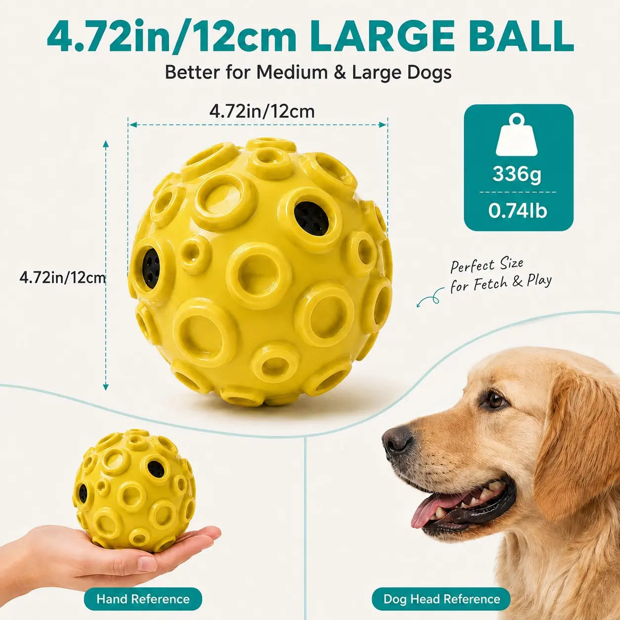Interactive Floating TPR Dog Ball - 4.72 Inch Fetch Toy for Medium & Large Dogs, Ideal for Outdoor Play and Exercise
