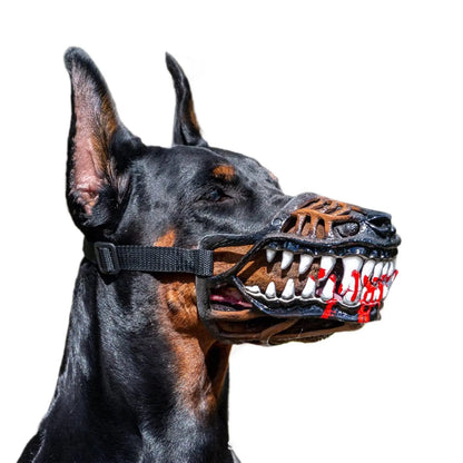 Halloween Themed Dog Muzzle - Realistic Hell Hound Costume Mask with Adjustable Strap and Natural Latex Fangs