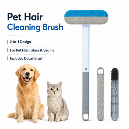 Professional Pet Hair Removal Brush Set for Upholstery, Carpets, and Clothing – Reusable Lint Brush with Extended Handle, Includes Two Brushes